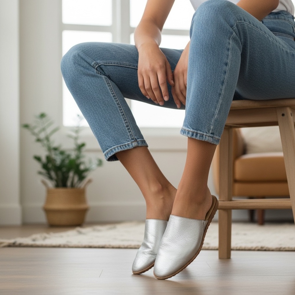 Sorel Silver Ella Leather Mules 11
